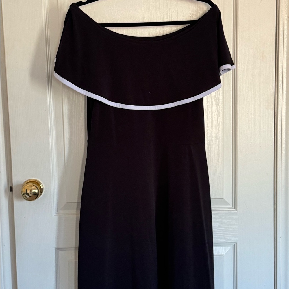 Michael Kors Black One Shoulder Dress with White Trim